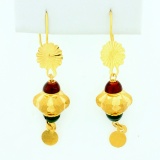 Ruby And Emerald Dangle Earrings In 21k Yellow Gold