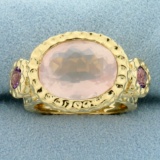 Rose Quartz And Amethyst Ring In 14k Yellow Gold