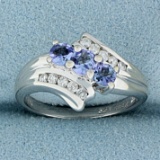 Over 1/2ct Tw Synthetic Tanzanite And Diamond Ring In 14k White Gold