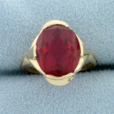 Antique 5ct Lab Ruby Solitaire Ring In 10k Yellow Gold