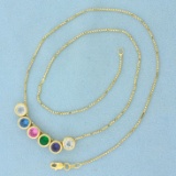 Lab Emerald, Sapphire, And Topaz Necklace In 14k Yellow Gold
