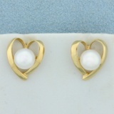 Mikimoto 7mm Akoya Cultured Pearl Heart Earrings In 14k Yellow Gold