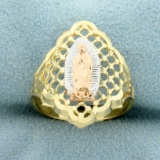Diamond Cut Tri-color Gold Virgin Mary Ring In 14k Yellow, White, And Rose Gold