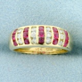Ruby And Diamond Band Ring In 14k Yellow Gold