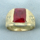 Men's 5ct Lab Ruby Solitaire Ring In 10k Yellow Gold