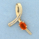 Spessartite Garnet And Diamond Ribbon Design Slide Or Pendant In 10k Yellow Gold