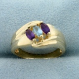 Blue Topaz And Amethyst Ring In 14k Yellow Gold