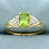 Peridot And Diamond Ring In 10k Yellow Gold