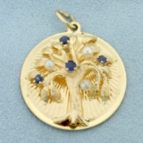 Sapphire And Pearl Tree Pendant In 14k Yellow Gold