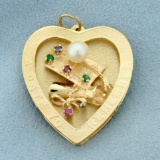 A Date To Remember Graduation Pendant With Ruby, Emerald, Sapphire, And Pearl In 14k Yellow Gold