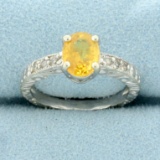 Vintage Yellow Sapphire And Diamond Ring In 14k White Gold