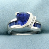 Unique Lab Sapphire And Diamond Ring In 10k White Gold