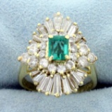 Vintage 3.5ct Tw Emerald And Diamond Ring In 14k Yellow Gold