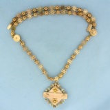 Antique Victorian Era Pearl Flower Design Necklace In 14k Rose Gold