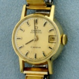 Womens Vintage Omega Geneve Watch With Solid 18k Yellow Gold Case