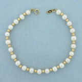 Gold Bead And Pearl Bracelet In 14k Yellow Gold