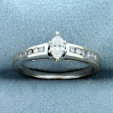 Vintage 1/3ct Tw Marquise Diamond Engagement Ring In 14k White Gold
