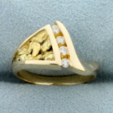 Unique Diamond Nugget Style Ring In 14k Yellow Gold