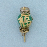 Vintage Jade Chinese Happiness Pendant In 14k Yellow Gol