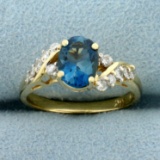 Blue Tourmaline And Diamond Ring In 14k Yellow Gold