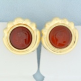 Large Statement Cameo Carnelian Earrings In 14k Yellow Gold