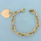Cable Link Chain Bracelet With Heart Charm In 10k Yellow Gold
