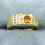 Citrine And Diamond Nugget Style Ring In 10k Yellow Gold