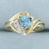 Blue Topaz And Diamond Bypass Ring In 10k Yellow Gold