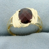 Checkerboard Cut Garnet Solitaire Ring In 10k Yellow Gold