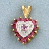 Pink Sapphire And Diamond Heart Pendant In 14k Yellow Gold