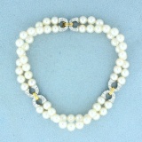Designer Diamond And Akoya Pearl Bracelet In 14k White And Yellow Gold