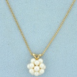 Vintage Pearl Pendant On A Curb Link Chain Necklace In 14k Yellow Gold