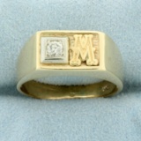 Mens Diamond M Monogram Ring In 10k Yellow Gold