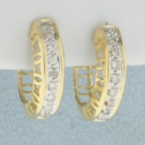 Diamond Small Hoop Huggie Earrings In 14k Yellow Gold