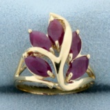 Natural Ruby Leaf Design Ring In 10k Yellow Gold