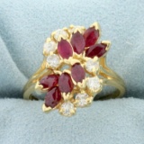 Vintage Ruby And Diamond Ring In 14k Yellow Gold