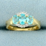 Over 1ct Tw Aquamarine And Diamond Ring In 14k Yellow Gold