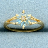 Sky Blue Topaz And Diamond Flower Design Ring In 10k Yellow Gold