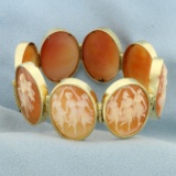 Vintage Eight Station Hand Made Signed Cameo Bracelet In 14k Yellow Gold