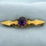 Antique Amethyst Hand Engraved Pin In 14k Yellow Gold