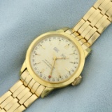 Vintage Mens Movado Calenamatic Triple Date Automatic Wrist Watch In Solid 14k Yellow Gold