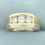 Mens 1ct Tw Diamond Three Stone Ring In 14k White Gold