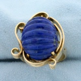 Unique Lapis Statement Ring In 14k Yellow Gold