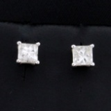 3/4ct Tw Princess Cut Diamond Stud Earrings In 14k White Gold