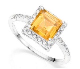 Large 1.5ct Citrine Halo Ring In Sterling Silver