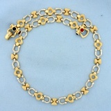 Italian Made Lucky Horseshoe And Heart Link Necklace In 14k Yellow And White Gold