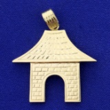 Traditional Asian Temple Or Shrine Pendant In 14k Yellow Gold