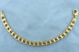 Mens Vintage Italian Made Tank Track Link Bracelet In 14k Yellow And White Gold