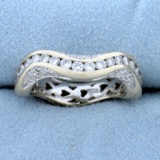 Custom Designed 1 1/2ct Tw Diamond Wave Design Band Ring In 18k White Gold
