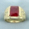 Men's 5ct Lab Ruby Solitaire Ring In 10k Yellow Gold